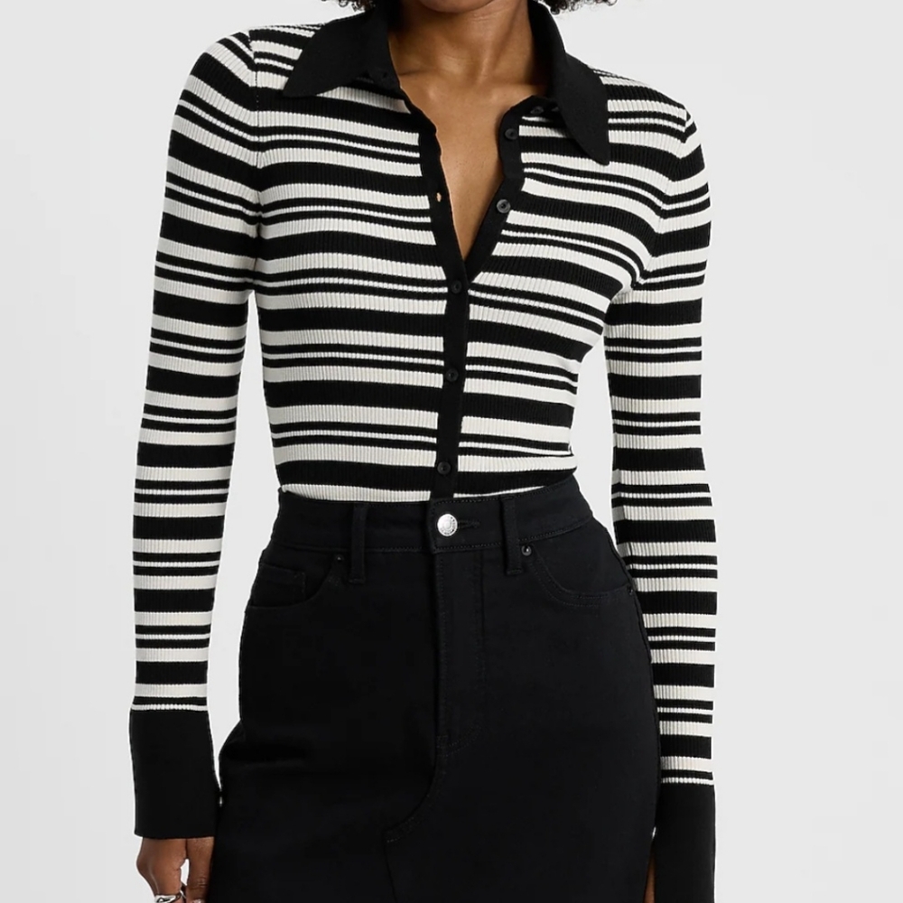 EXPRESS Silky Soft Fitted Striped Polo Cardigan